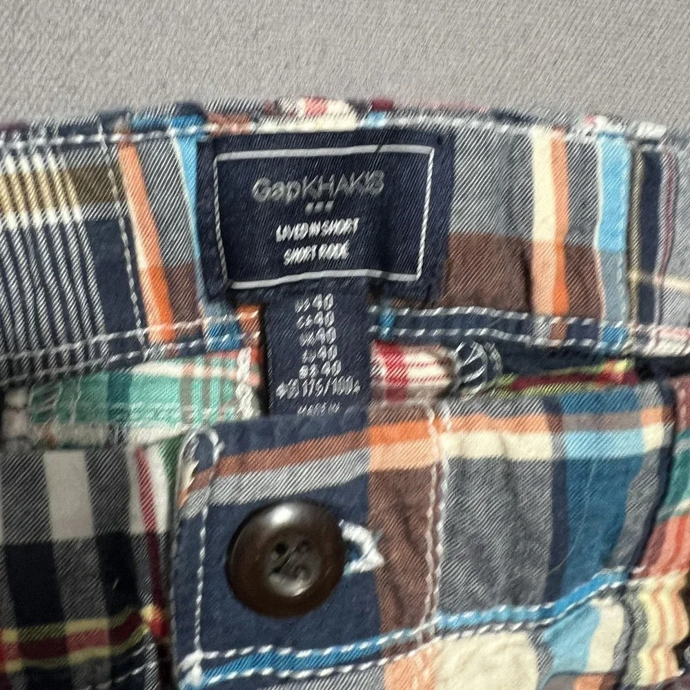 Gap Chino Shorts Mens 34 Multicolor Plaid Patchwork Madras Preppy Summer Casual